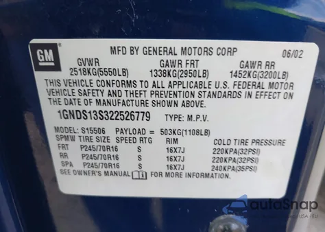 2002 Chevrolet Trailblazer Ls z USA, uszkodzony, nr VIN 1GNDS13S322526779